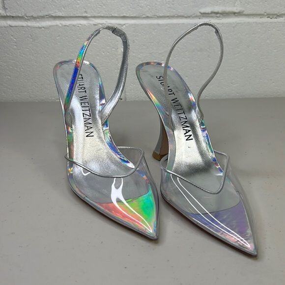 New womens Stuart Weitzman Sz 6 silver metallic STUART XCURVE 100 SLINGBACK heel - Picture 4 of 7